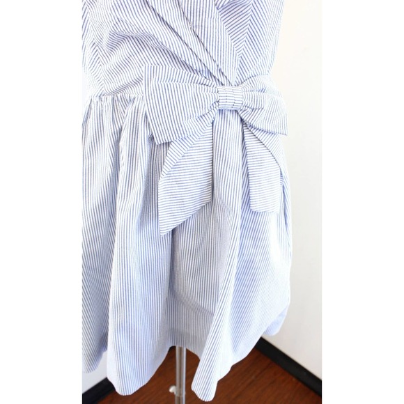 Lilly Pulitzer Henrietta Blue White Seersucker Stripe Strapless Bow Dress Size S - Picture 6 of 9